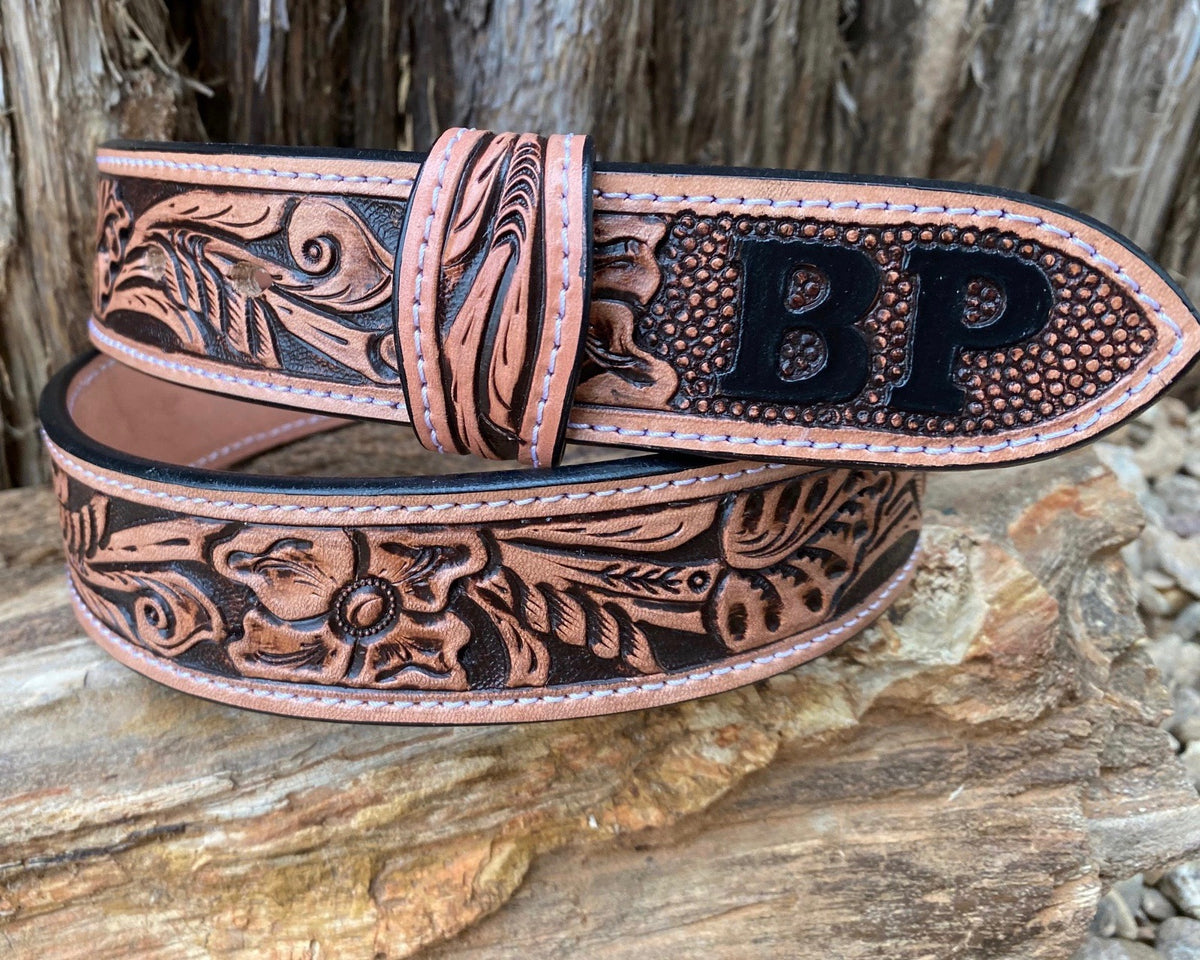 LEATHER CUSTOM STAMPED BELT – Shea Michelle Buckles