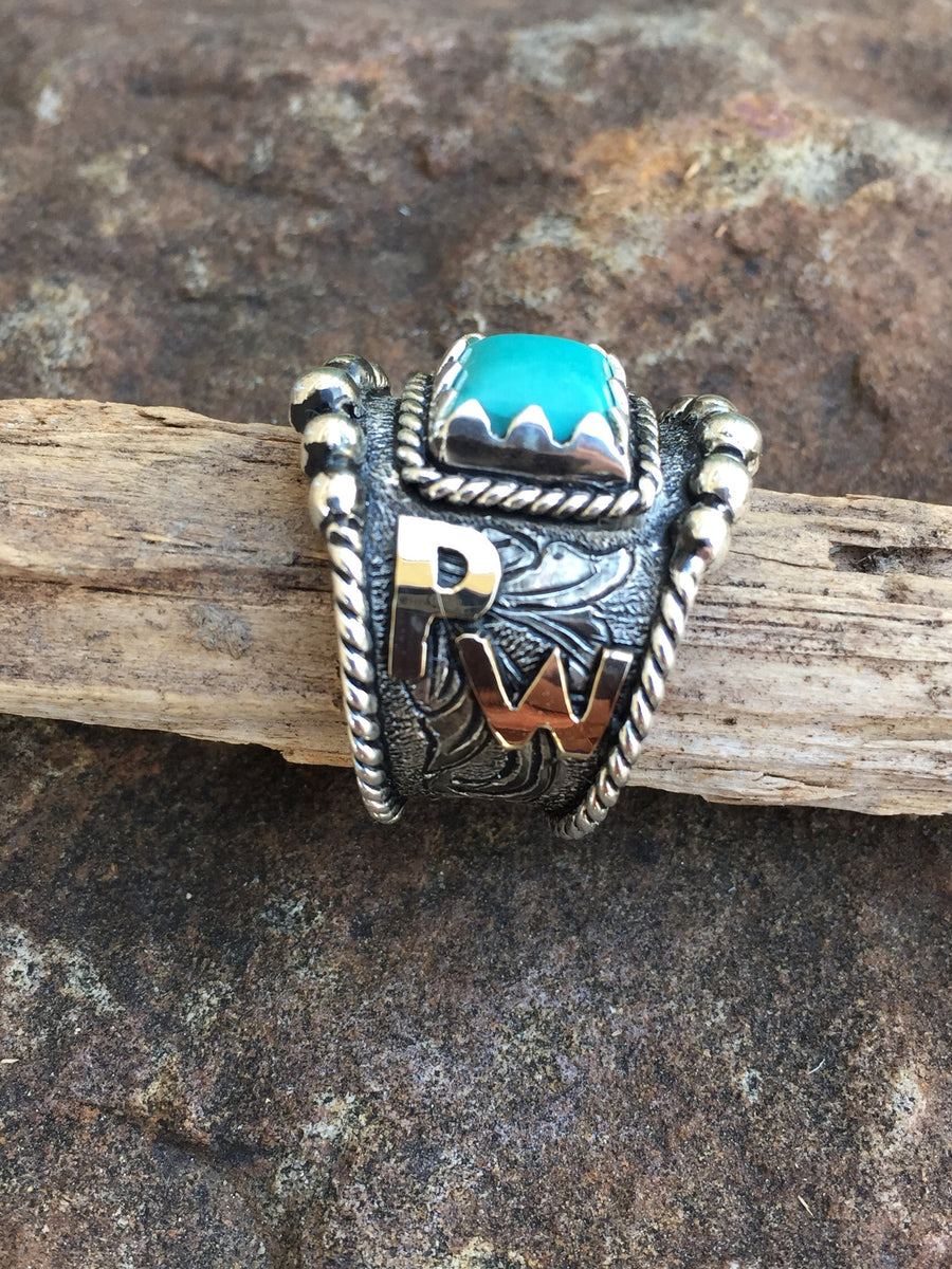 Vintage Silver Turquoise Brand or Graduation Ring – Shea