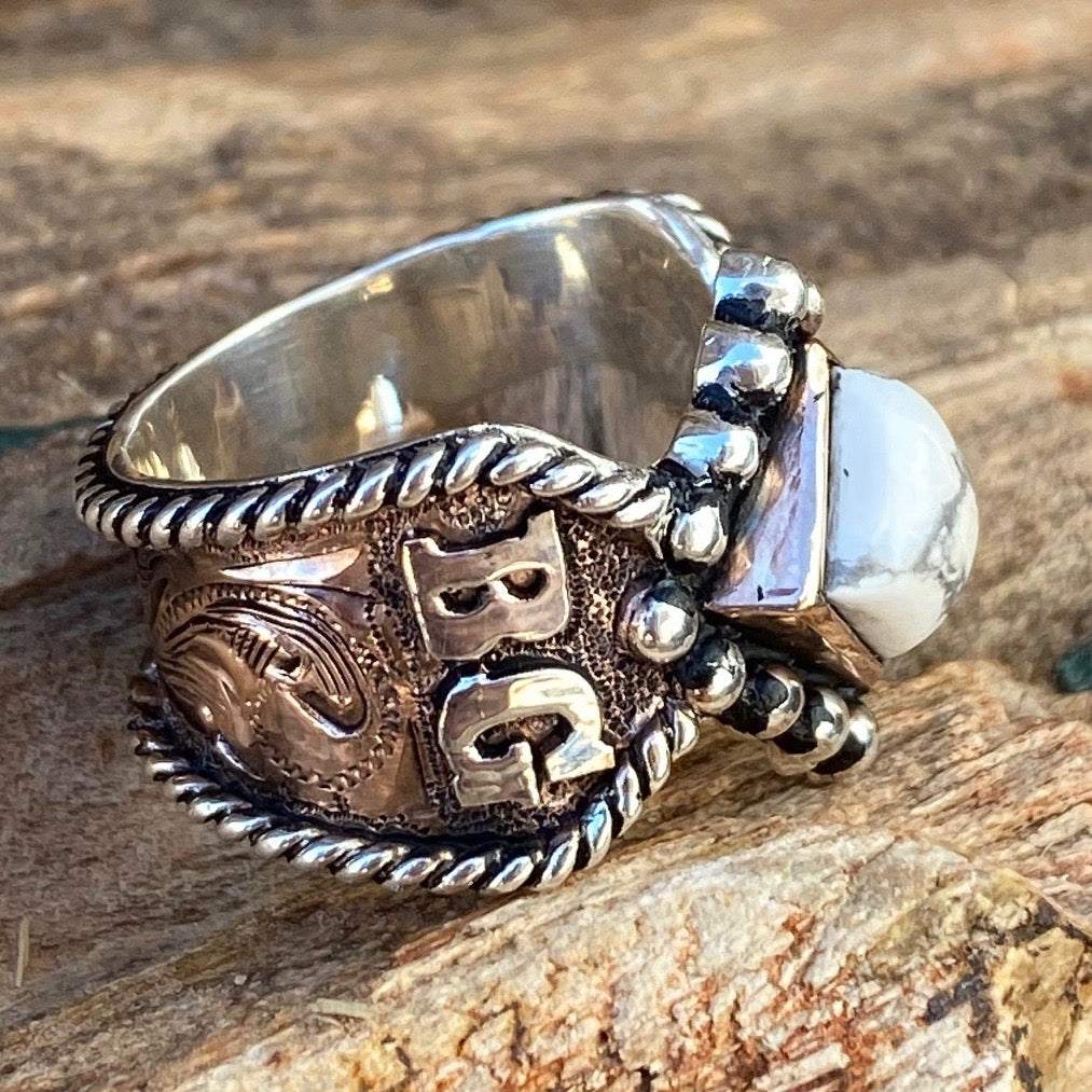 Sterling 2024 and Copper Heifer Ring with engraved details