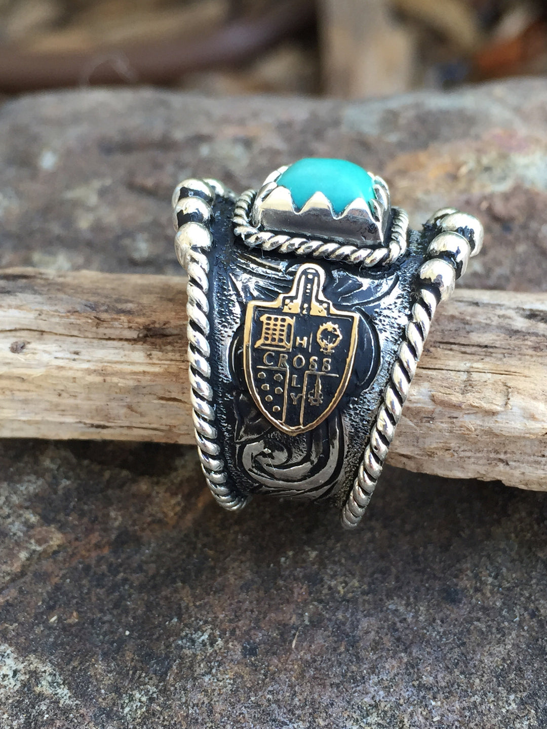 Vintage Silver Turquoise Brand or Graduation Ring – Shea